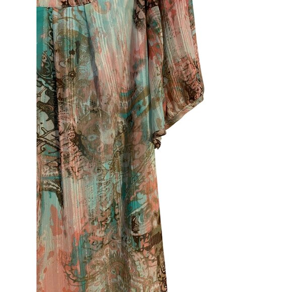 Sara Michelle Womens 1X Teal Pink Paisley Short Sleeve Top Lined Flowy Feminine - Picture 8 of 16